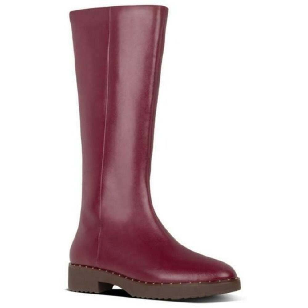 NEW Sz 5  FitFlop Mari Safferano Knee-High Zip-Up Burgundy Boots lingonberry